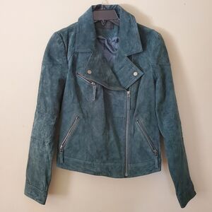 Blank NYC Suede Moto Cropped Leather Biker Jacket Deep Emerald Green Size Large